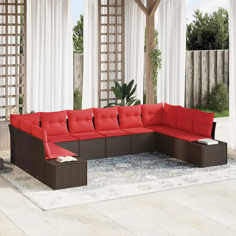 Ensemble de canapé de jardin 10 pcs Marron polyrotin