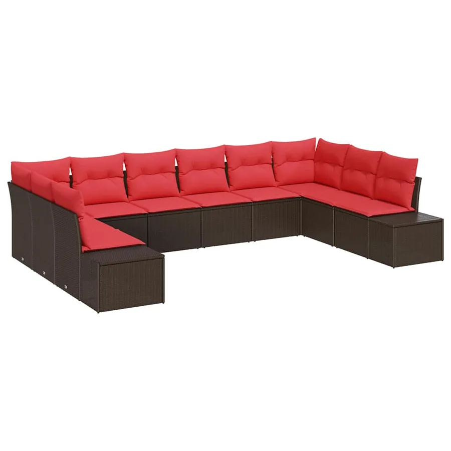 Ensemble de canapé de jardin 10 pcs Marron polyrotin - 2