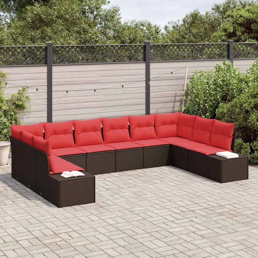 Ensemble de canapé de jardin 10 pcs Marron polyrotin - 3