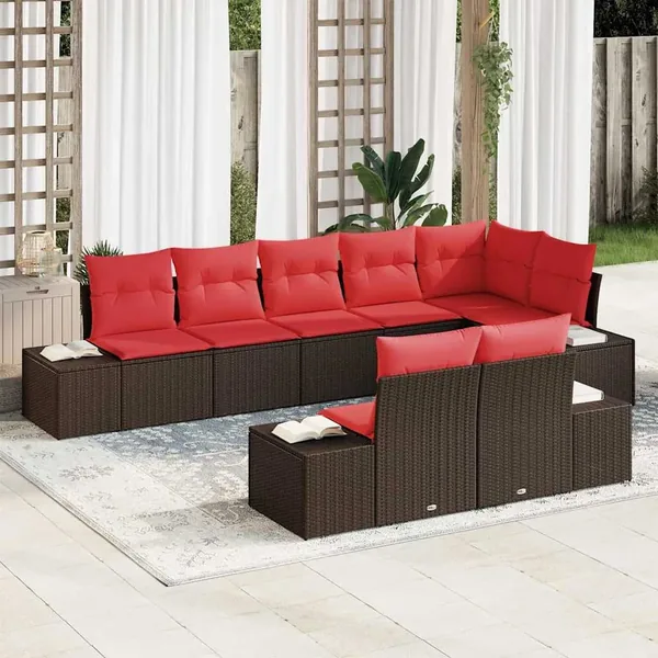 Ensemble de canapé de jardin 8 pcs Marron polyrotin