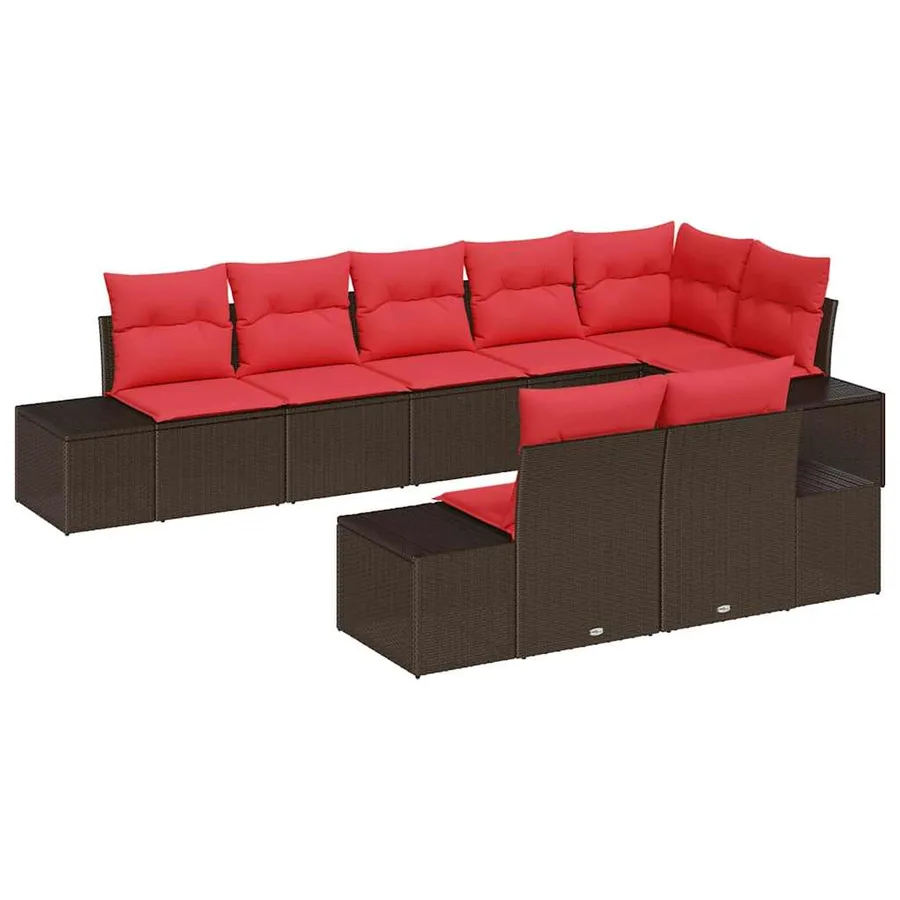 Ensemble de canapé de jardin 8 pcs Marron polyrotin - 2