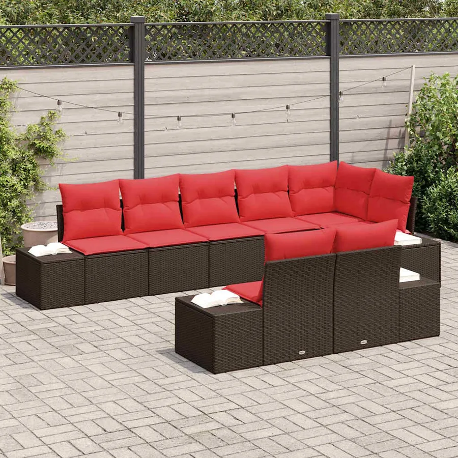 Ensemble de canapé de jardin 8 pcs Marron polyrotin - 3
