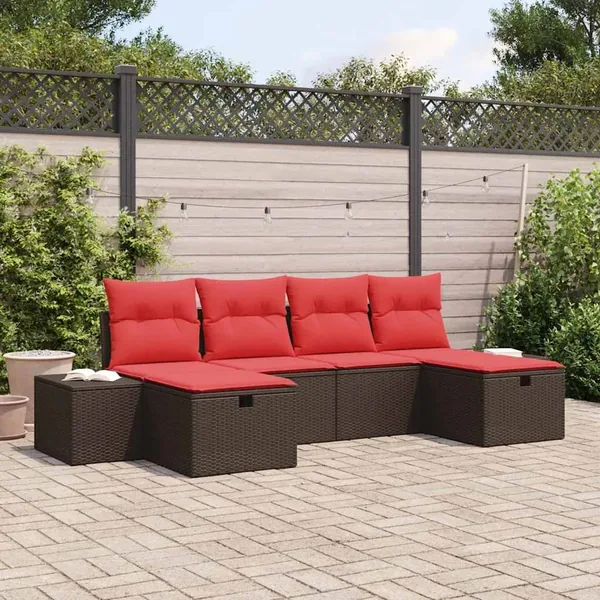 Ensemble de canapé de jardin 6 pcs Marron polyrotin
