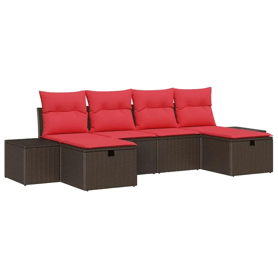 Ensemble de canapé de jardin 6 pcs Marron polyrotin - 2