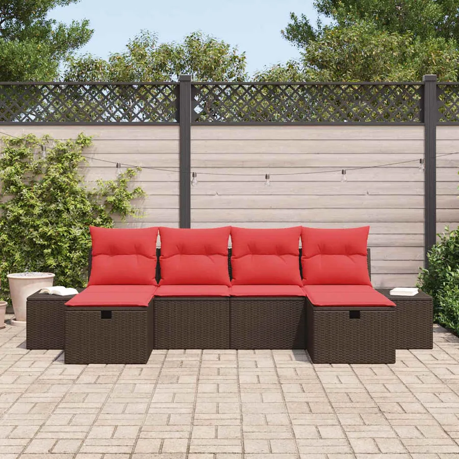 Ensemble de canapé de jardin 6 pcs Marron polyrotin - 3