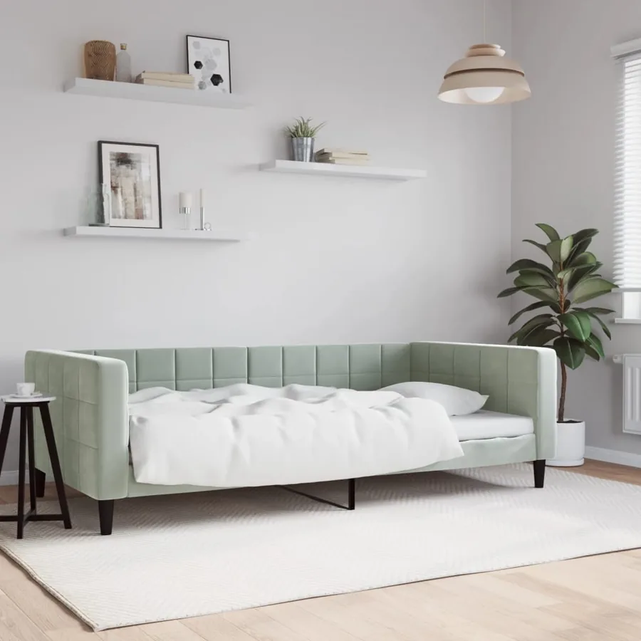 Lit de jour gris clair 100x190 cm velours