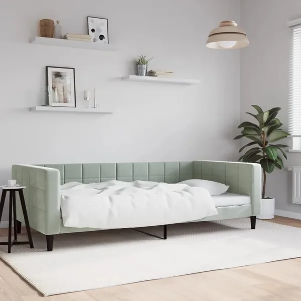 Lit de jour gris clair 100x190 cm velours