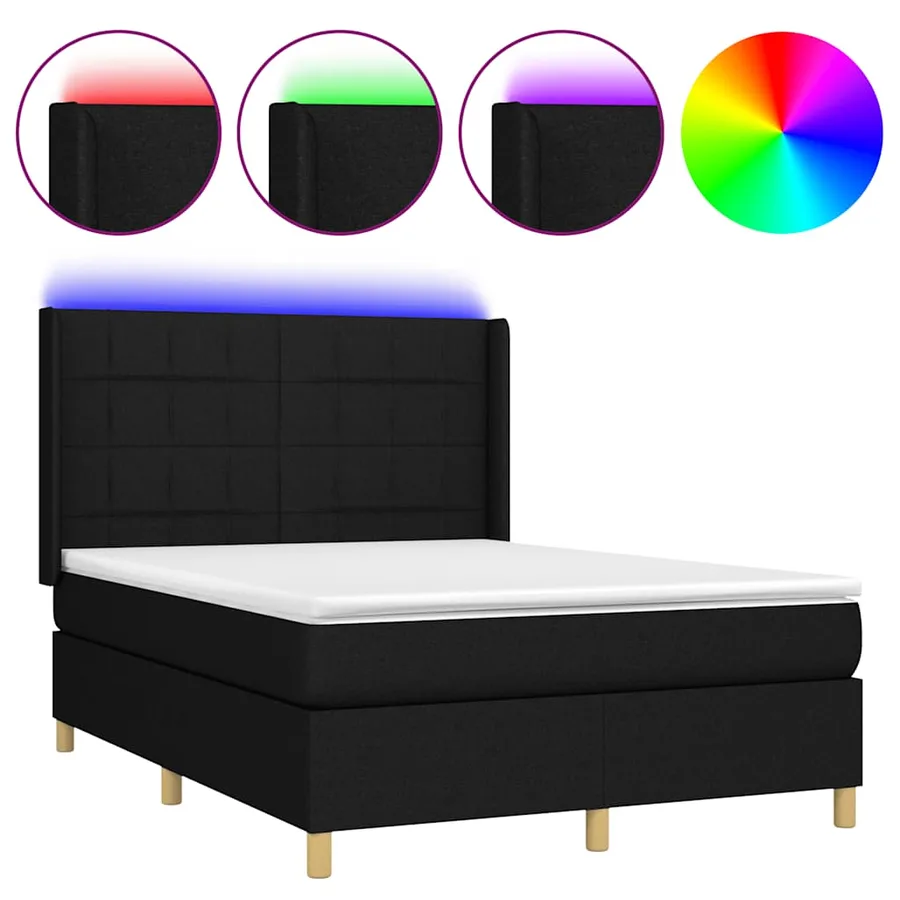 Sommier à lattes de lit matelas et LED Noir 140x200 cm Tissu - 2