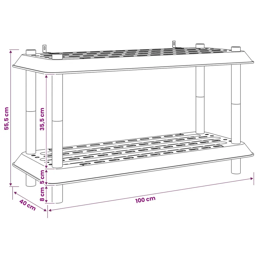 Unité de rangement 2 niveaux 100 x 40 x 55,5 cm PP Marron - 8