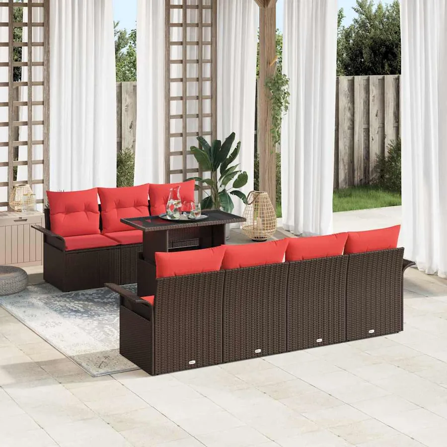 Ensemble de canapé de jardin 8 pcs Marron polyrotin