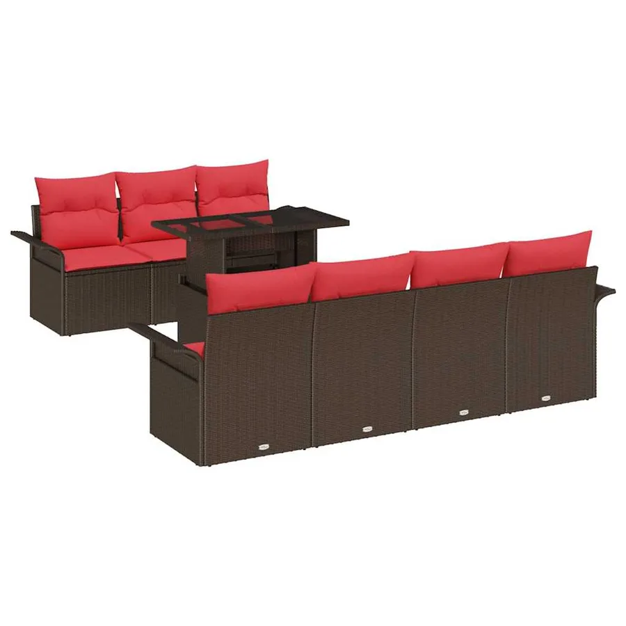 Ensemble de canapé de jardin 8 pcs Marron polyrotin - 2