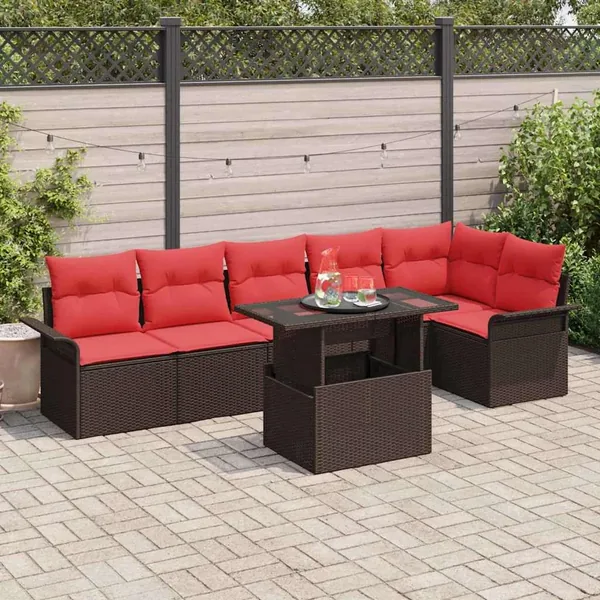Ensemble de canapé de jardin 7 pcs Marron Poly rotin