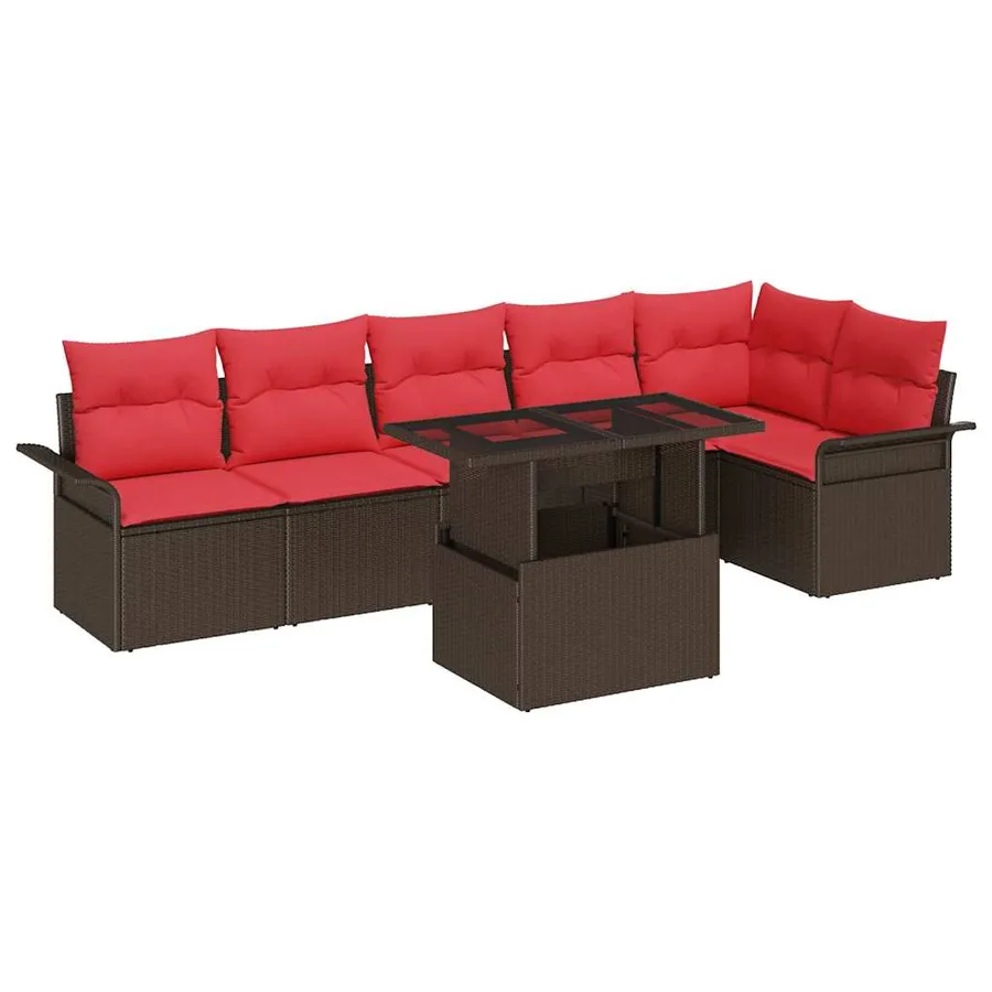Ensemble de canapé de jardin 7 pcs Marron Poly rotin - 2