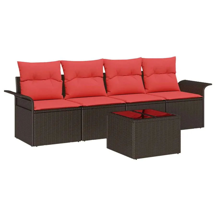 Ensemble de Canapés avec coussin 5 pcs Marron polyrotin - 2