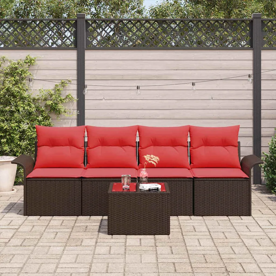 Ensemble de Canapés avec coussin 5 pcs Marron polyrotin - 3