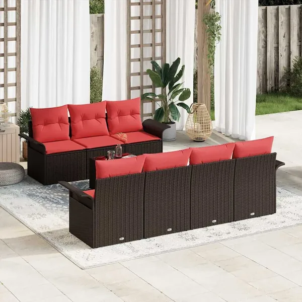 Ensemble de canapé de jardin 8 pcs Marron polyrotin