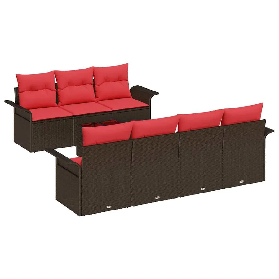 Ensemble de canapé de jardin 8 pcs Marron polyrotin - 2