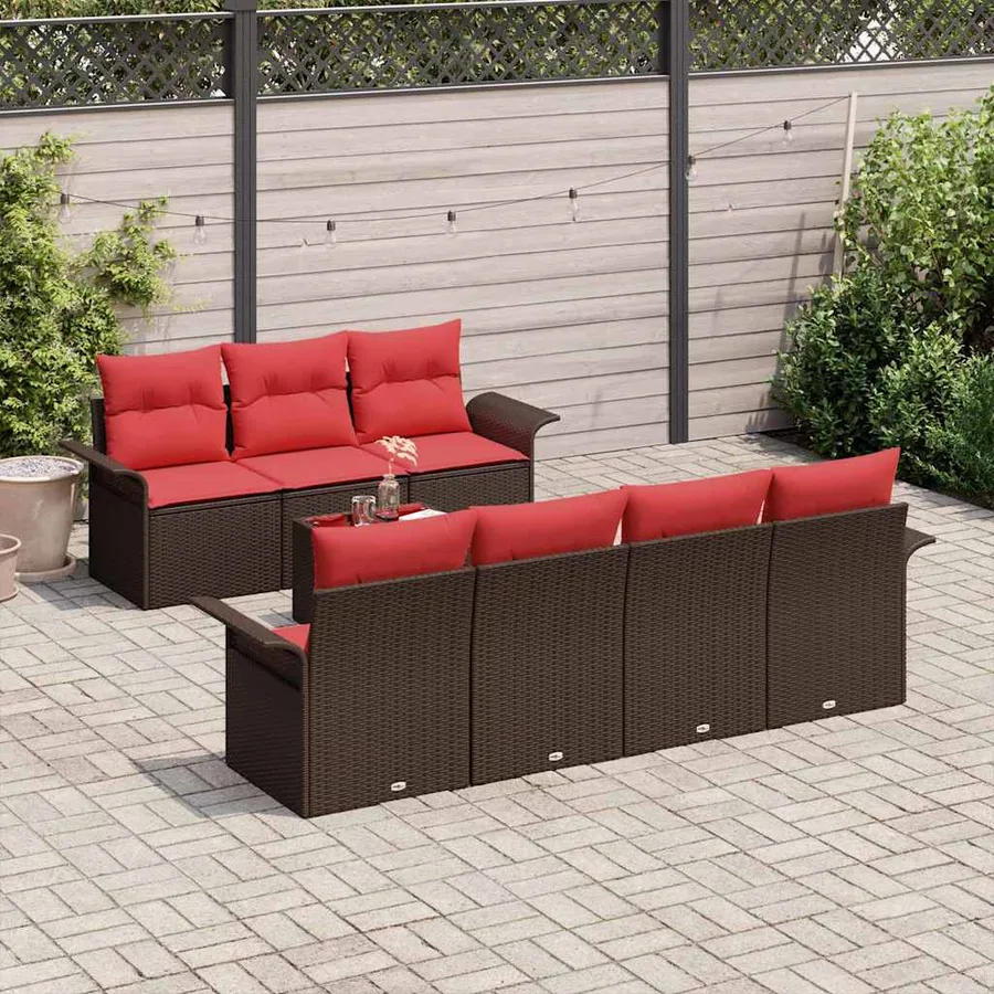 Ensemble de canapé de jardin 8 pcs Marron polyrotin - 3