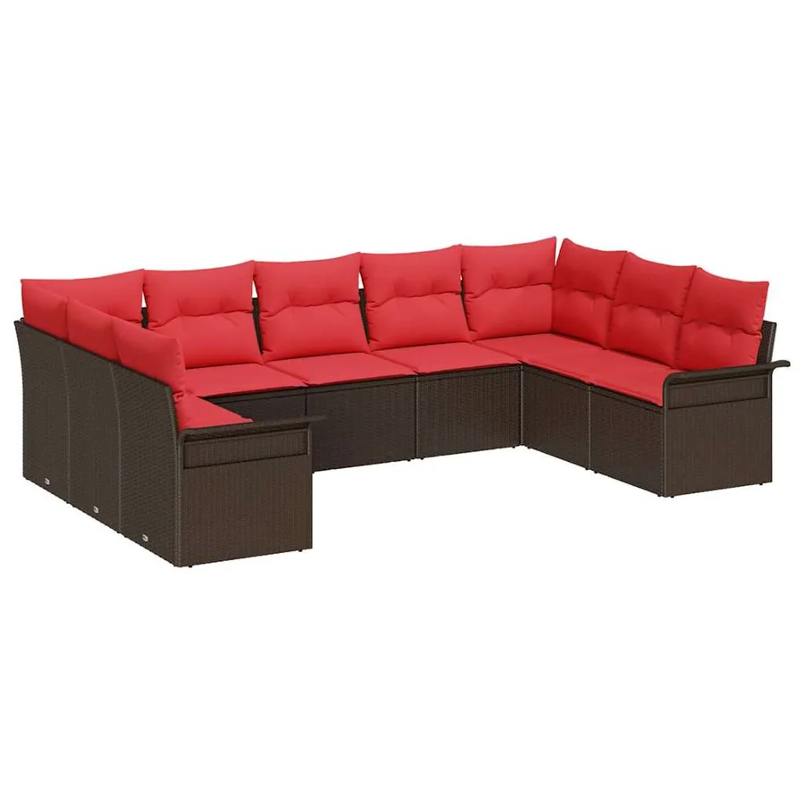 Ensemble de canapé de jardin 9 pcs Marron polyrotin - 2