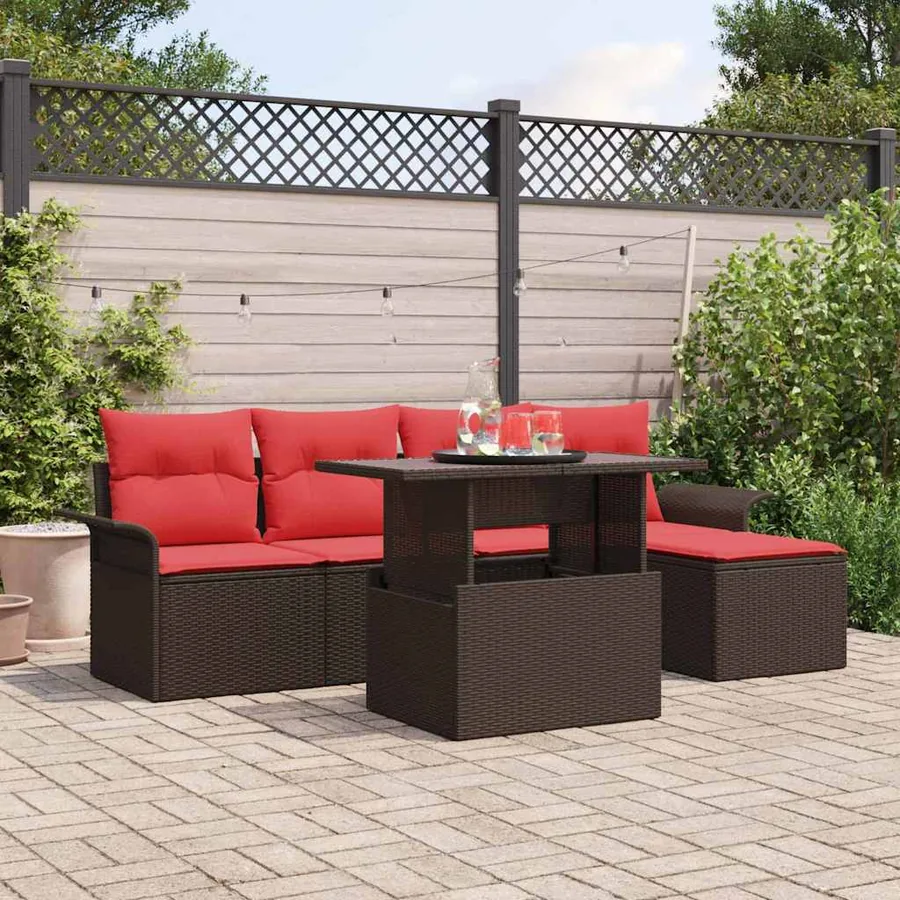 Ensemble de canapé de jardin 6 pcs Marron polyrotin