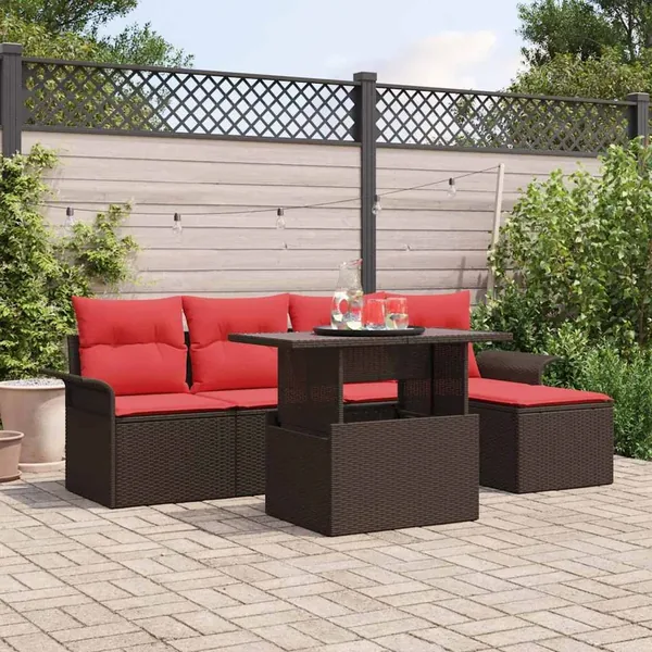 Ensemble de canapé de jardin 6 pcs Marron polyrotin