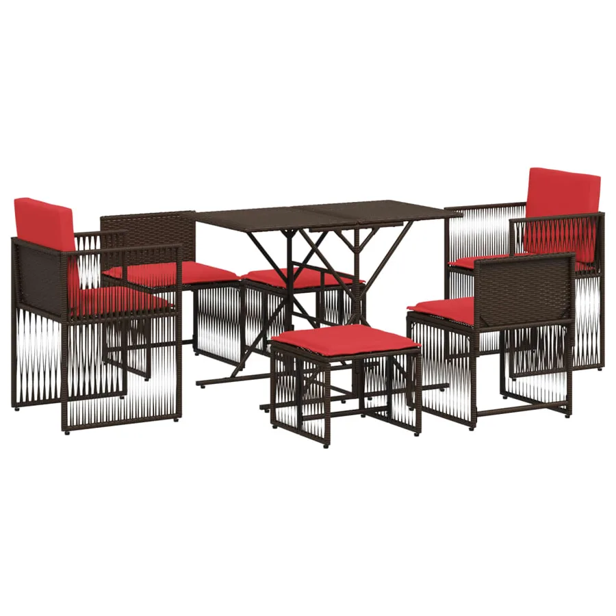 Ensemble à manger de jardin et coussins 7 pcs marron poly rotin - 2