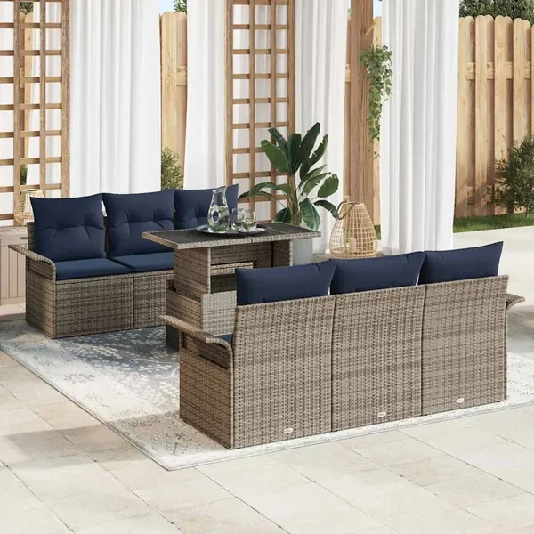Ensemble de canapé de jardin avec coussin 7 pcs Gris polyrotin