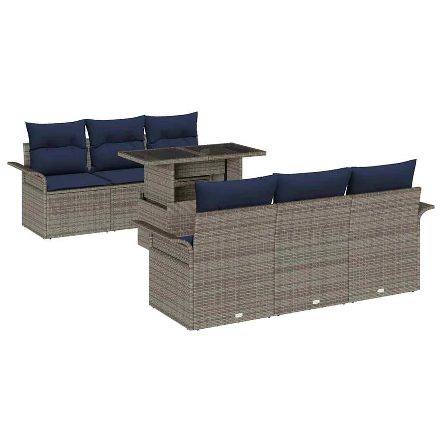 Ensemble de canapé de jardin avec coussin 7 pcs Gris polyrotin - 2