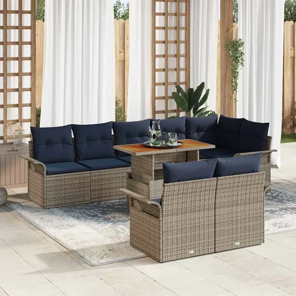 Ensemble de canapé de jardin 9 pcs gris et bleu marine