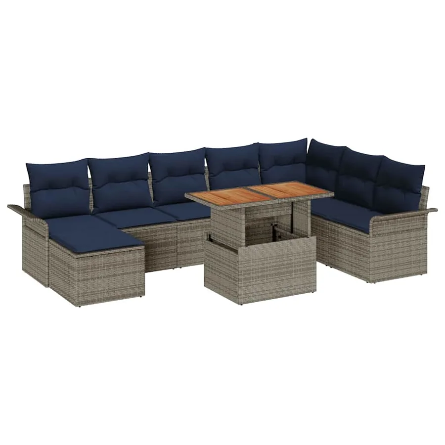 Ensemble de canapé de jardin 9 pcs gris et bleu marine - 2