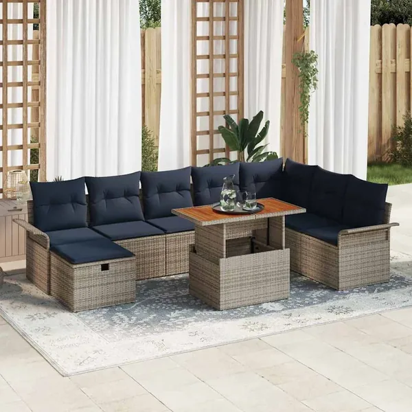 Ensemble de canapé de jardin avec coussin 9 pcs Gris polyrotin