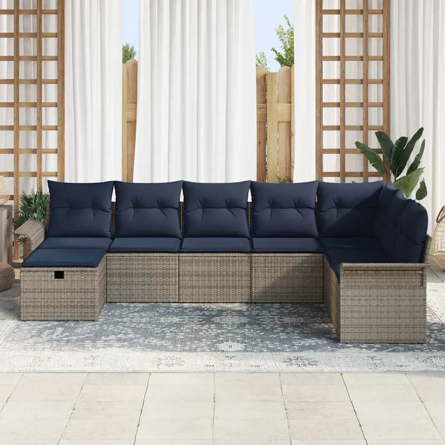 Ensemble de canapé de jardin 8 pcs Gris et marine polyrotin - 3