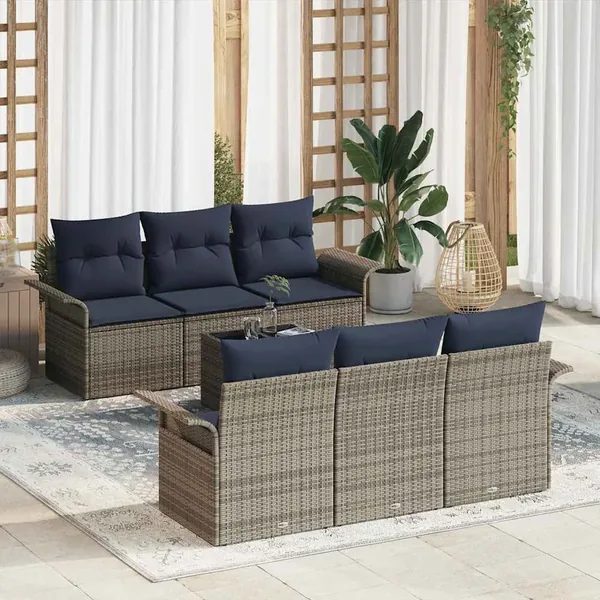 Ensemble de canapé de jardin avec coussin 7 pcs Gris polyrotin