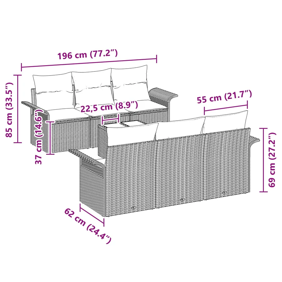 Ensemble de canapé de jardin avec coussin 7 pcs Gris polyrotin - 11