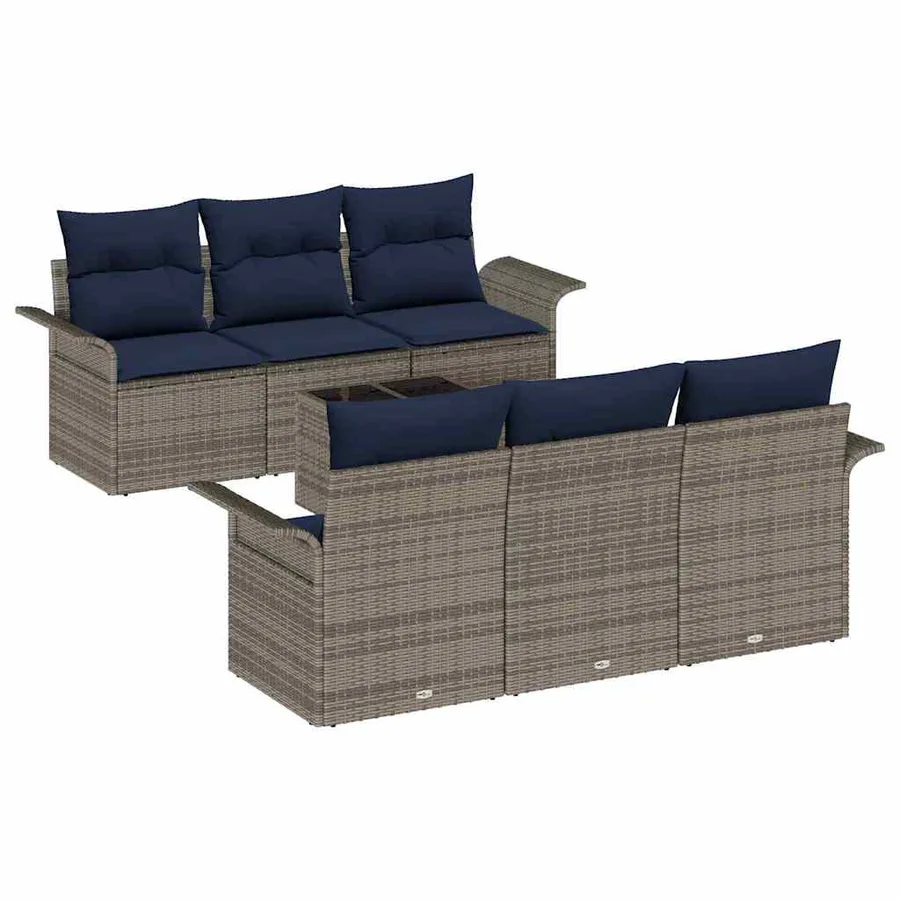 Ensemble de canapé de jardin avec coussin 7 pcs Gris polyrotin - 2