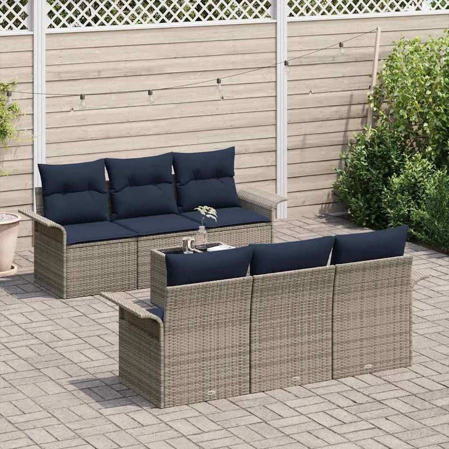 Ensemble de canapé de jardin avec coussin 7 pcs Gris polyrotin - 3