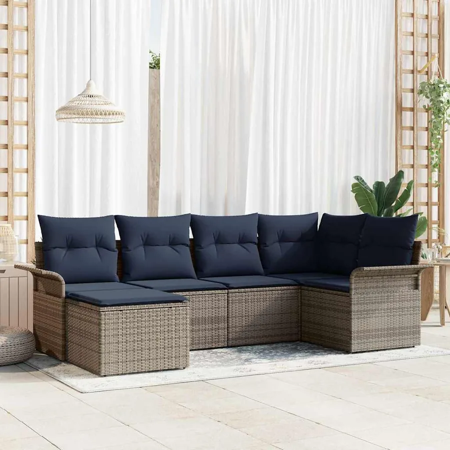 Ensemble de canapé de jardin avec coussin 6 pcs Gris polyrotin