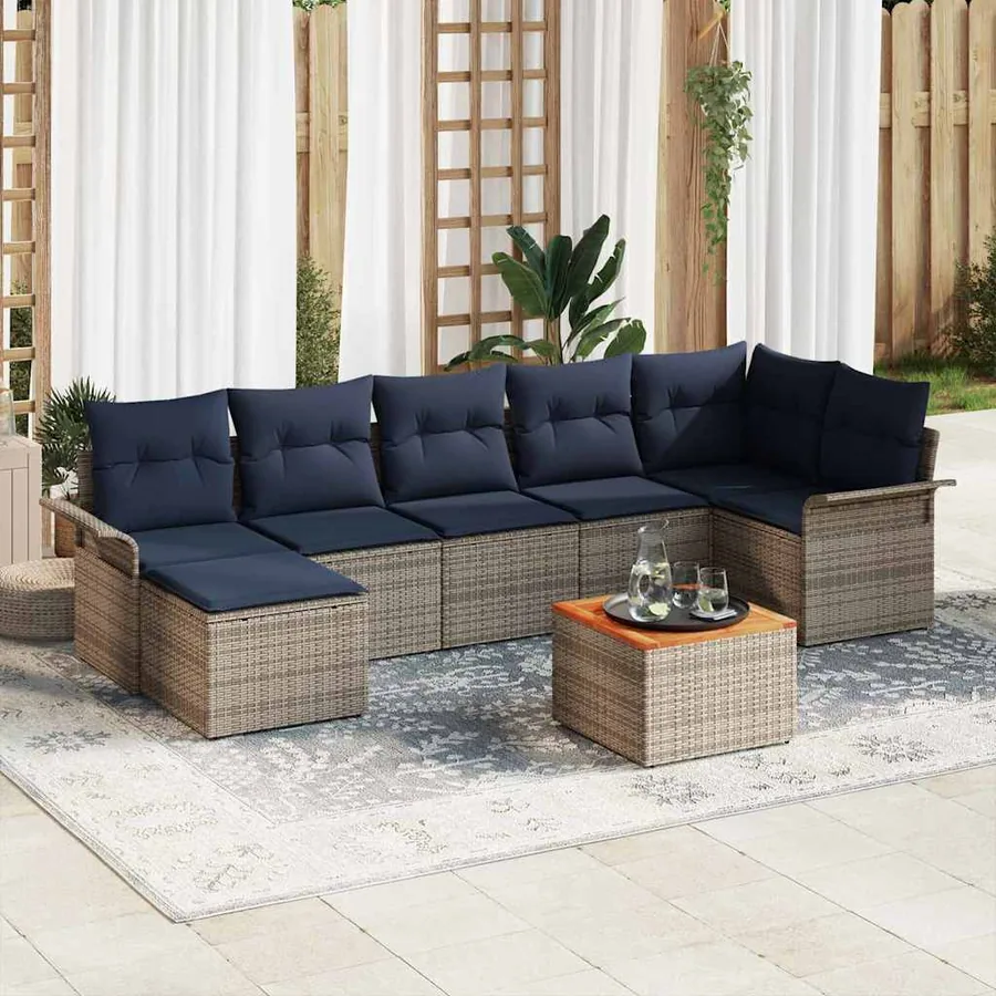 Ensemble de canapé de jardin avec coussin 8 pcs Gris polyrotin
