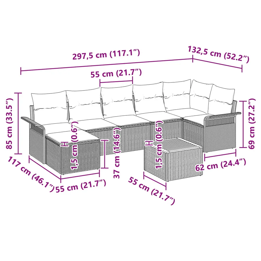 Ensemble de canapé de jardin avec coussin 8 pcs Gris polyrotin - 11