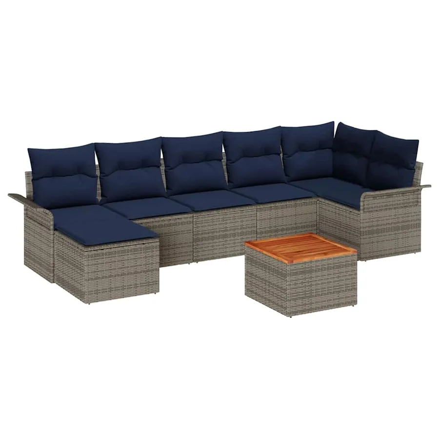 Ensemble de canapé de jardin avec coussin 8 pcs Gris polyrotin - 2
