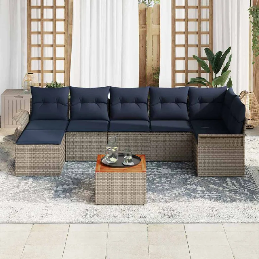 Ensemble de canapé de jardin avec coussin 8 pcs Gris polyrotin - 3