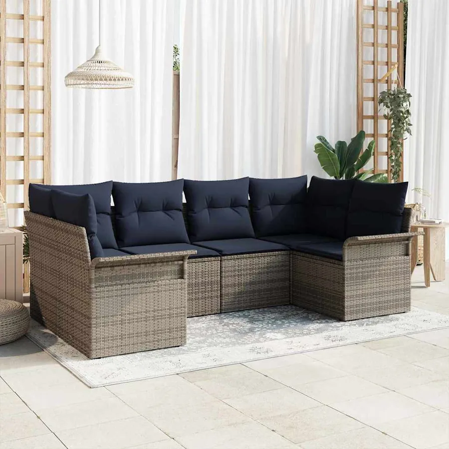 Ensemble de canapé de jardin avec coussin 6 pcs Gris polyrotin