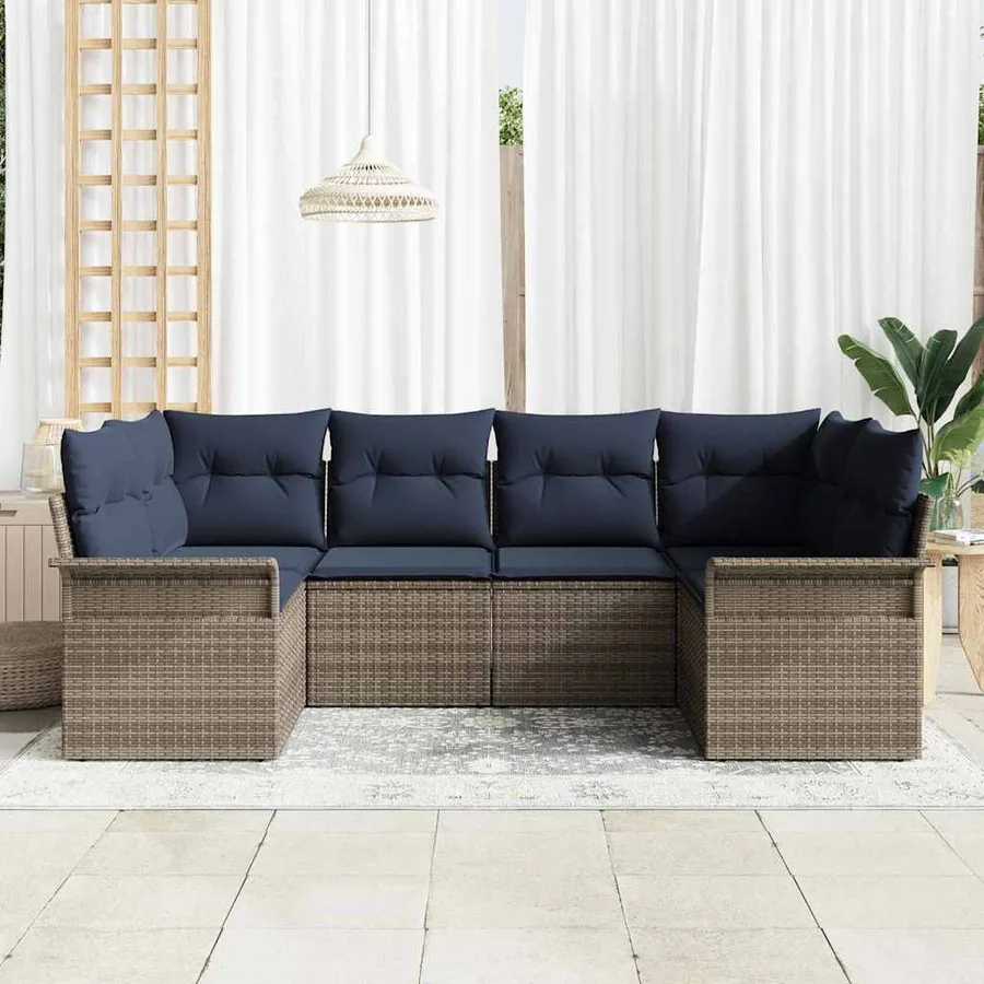 Ensemble de canapé de jardin avec coussin 6 pcs Gris polyrotin - 3