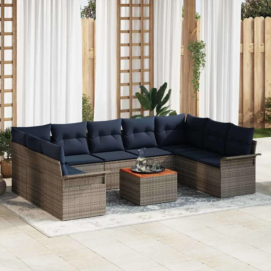Ensemble de canapé de jardin avec coussin 10 pcs Gris polyrotin