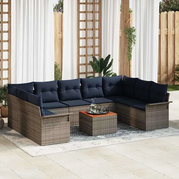 Ensemble de canapé de jardin avec coussin 10 pcs Gris polyrotin