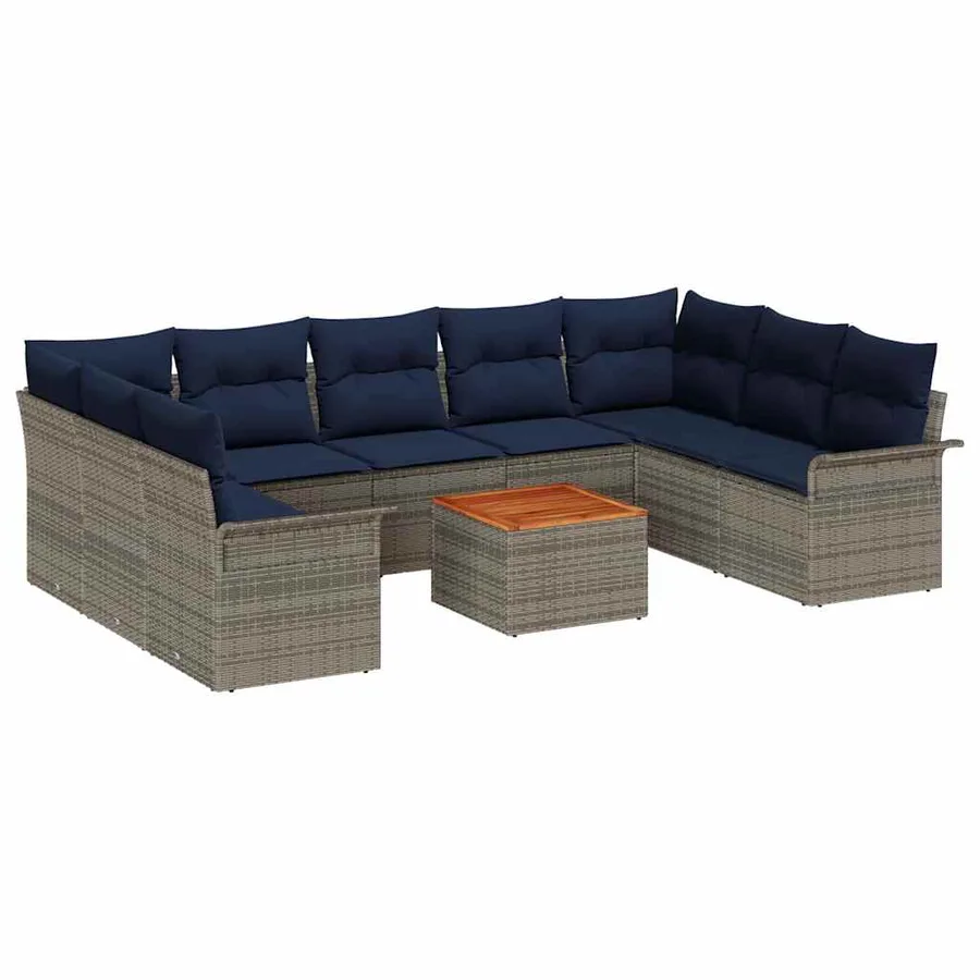 Ensemble de canapé de jardin avec coussin 10 pcs Gris polyrotin - 2