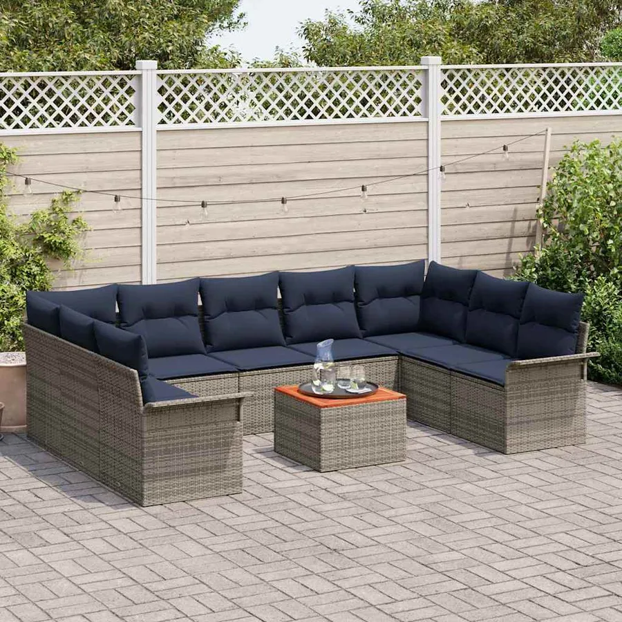 Ensemble de canapé de jardin avec coussin 10 pcs Gris polyrotin - 3