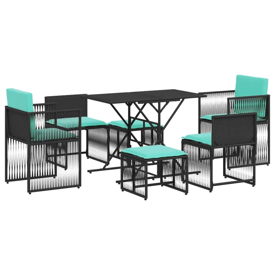 Ensemble à manger de jardin 7 pcs coussins noir résine tressée - 2