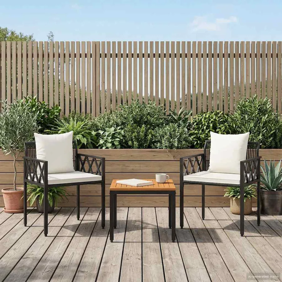 Ensemble de meubles d'extérieur 3 pcs Noir et blanc crème