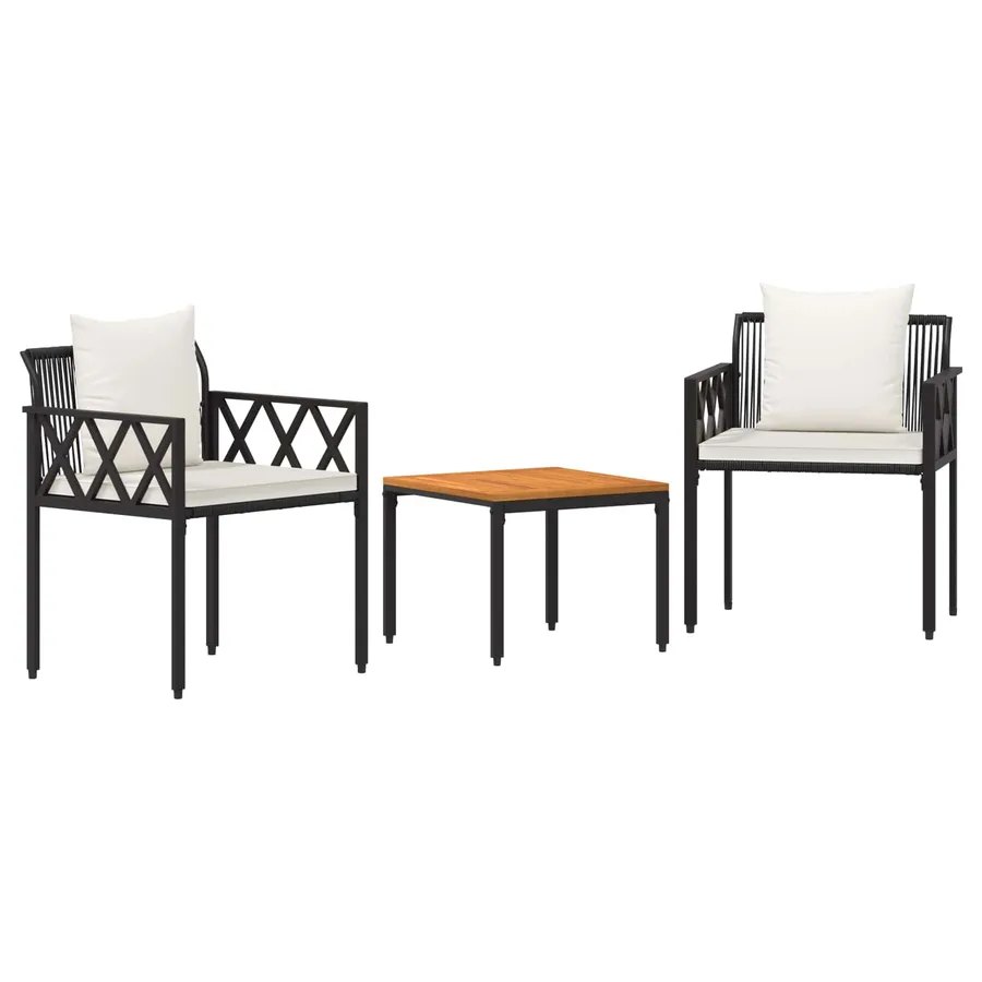 Ensemble de meubles d'extérieur 3 pcs Noir et blanc crème - 2